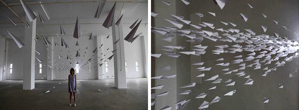 If internal work emails were paper aeroplanes, crossing the office would be incredibly dangerous. (Pic from origami-resource-centre.com of art project by Dawn Ng.)