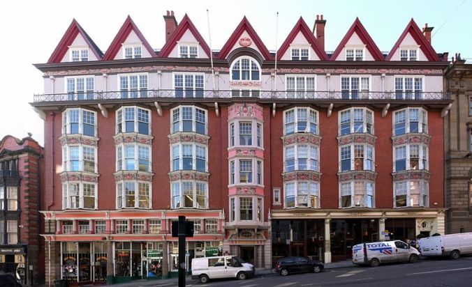 Street view of Cathedral Buildings, Dean Street, Newcastle