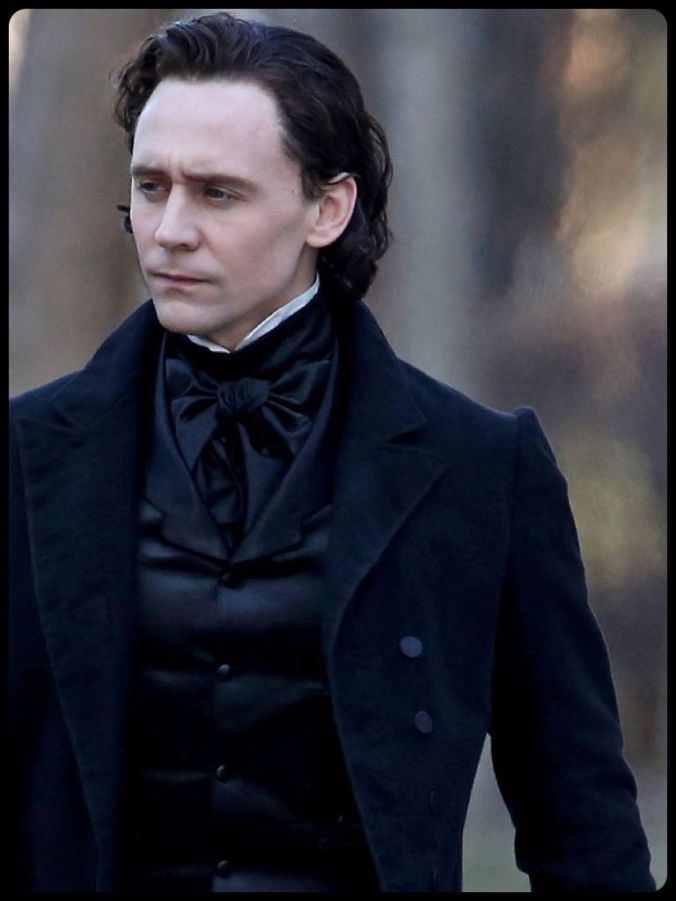 Tom Hiddleston in Victorian period dress on the set of the film Crimson Peak.