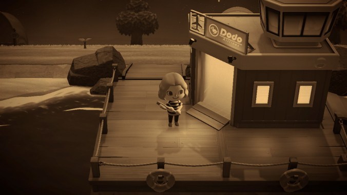 The author's character holding an axe outside Dodo Airlines