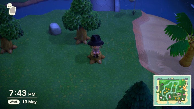 Character sat on tree stump